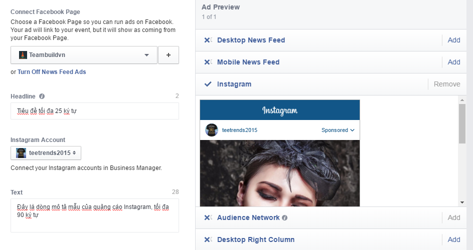 Cách tạo quảng cáo instagram qua trình quản lý Faccebook